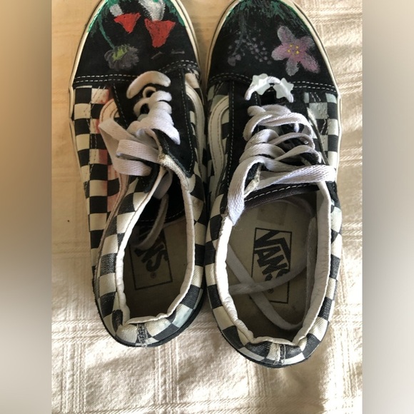Vans  checkered hand painted mushrooms Women 7.5 - Picture 6 of 8